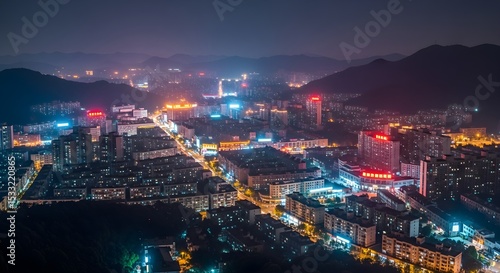 Wallpaper Mural Cityscape at night, vast urban skyline surrounded by hills Torontodigital.ca