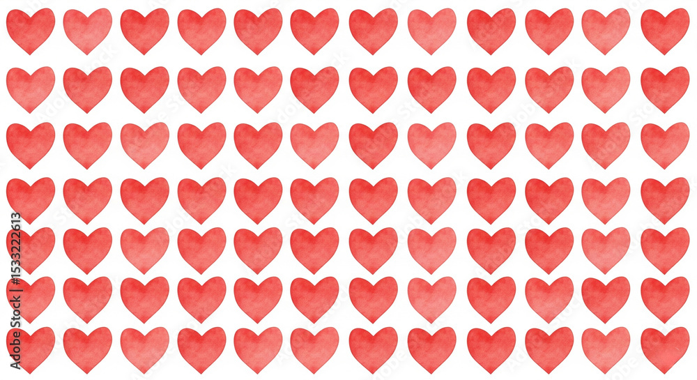 A dense pattern of watercolor red hearts, each with subtle variations, fills the entire frame, creating an abundant and vibrant background of love and romance.
A dense pattern of watercolor red hearts, each with subtle variations, fills the entire frame, creating an abundant and vibrant background of love and romance.