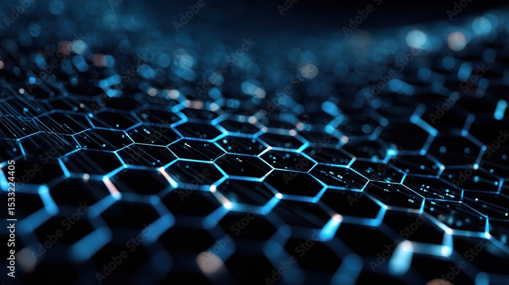 Fototapeta premium Futuristic Honeycomb Structure with Streaming Data and Binary Patterns