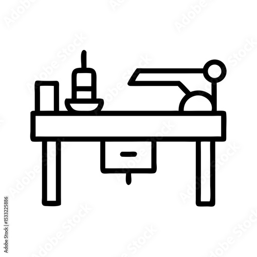 Workbench with tools and equipment in minimalist line art style  