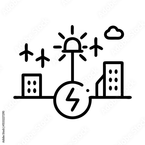 Outline of a vibrant cityscape powered by renewable energy  