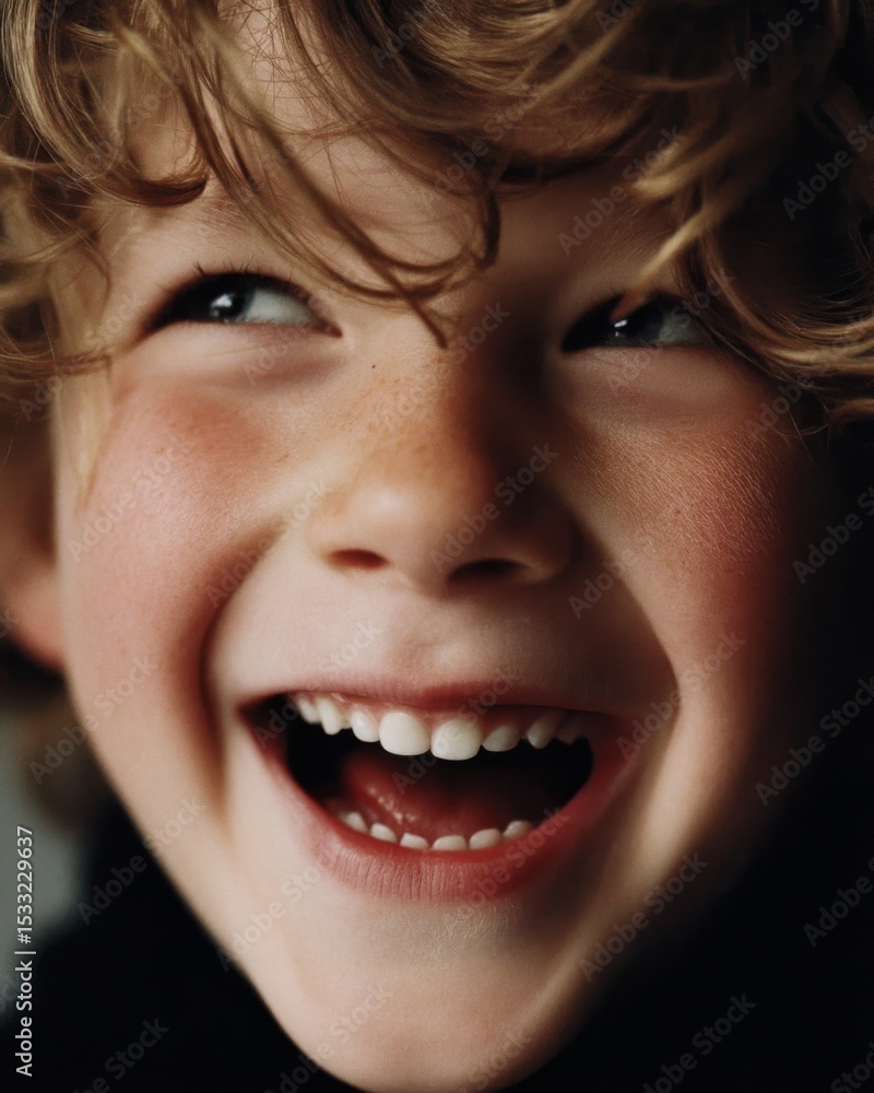 Closeup Portrait of a Happy Boy with Curly Hair and Freckles Closeup Portrait of a Happy Boy with Curly Hair and Freckles