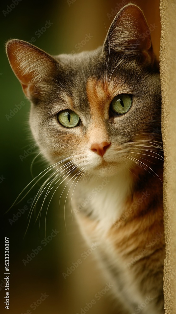 Fototapeta premium Closeup Portrait of a Tricolor Cat