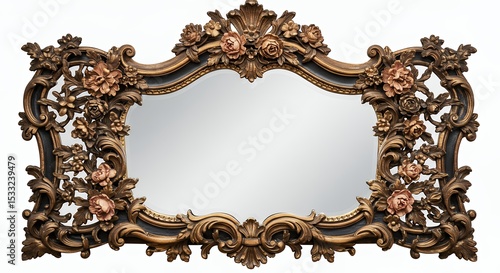 Ornate carved wooden mirror with floral design