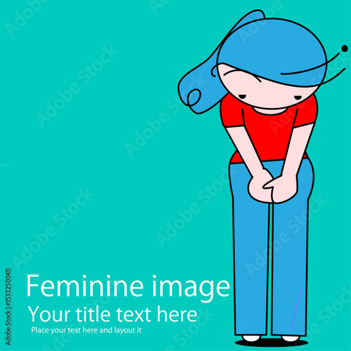 お辞儀する可愛いちびキャラの女性,シンプルなイラスト