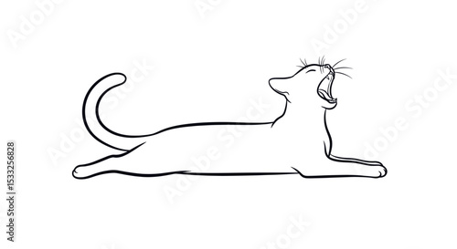 Playful Cat Yawning While Lying Down with a Relaxed Demeanor