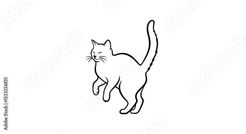 Playful Cartoon Cat Leaping Joyfully with a Happy Expression in a Minimalist Style
