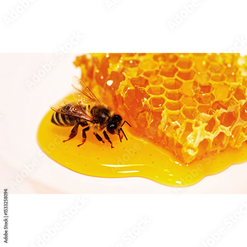 foto makro dari seekor lebah madu dan sarangnya