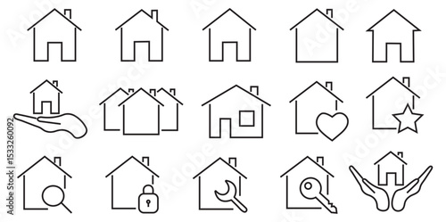 Home Icon Set – Real Estate Outline Symbol Collection for Web and App