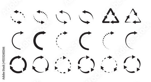 Arrow Circle Icons Set – Circular Rotation, Loop, and Recycle Vector Arrows Collection