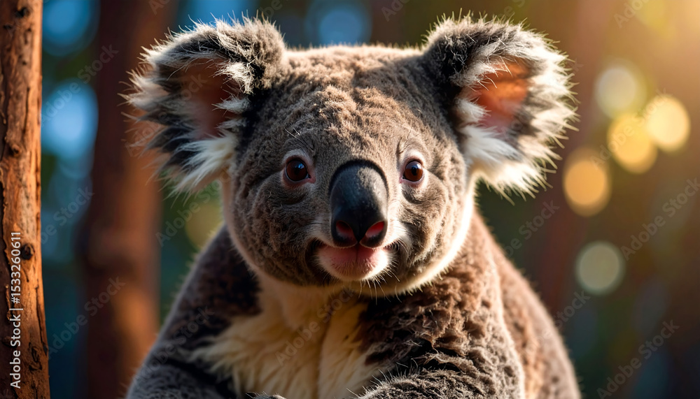 Naklejka premium Front view of Koala bear, Phascolarctos cinereus