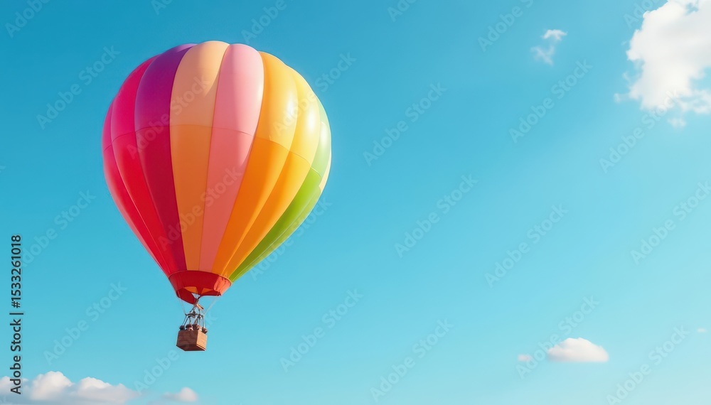 Naklejka premium A vibrant, multicolored balloon floats against a bright background , balloon, spring, vibrant