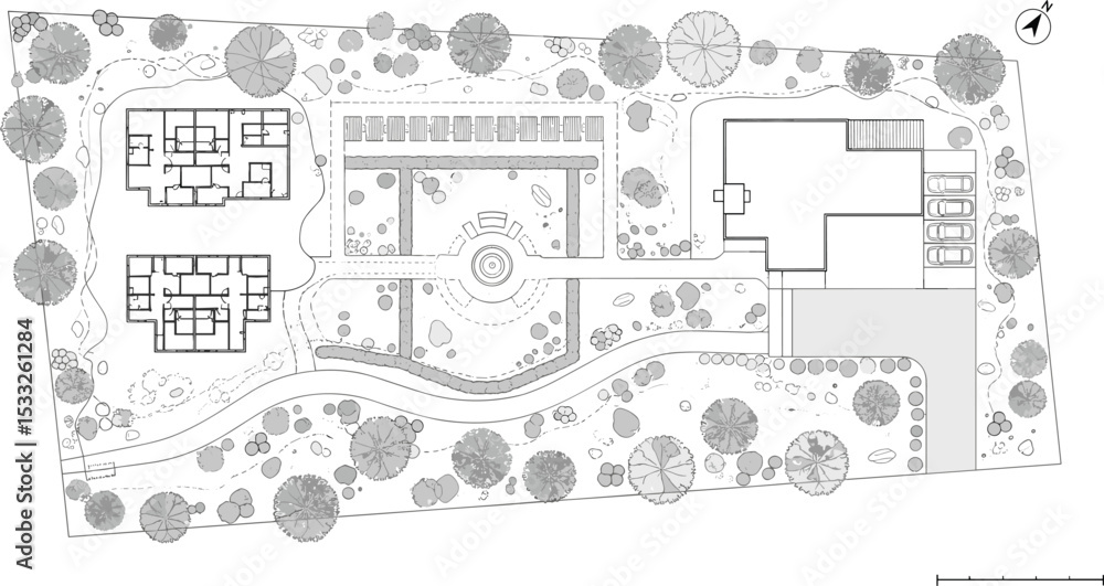 Obraz premium Architectural Drawings, people plan vector in park out door illustration, top view, Minimal style hand drawn, set elements for architecture and landscape design. Sections, Elevations