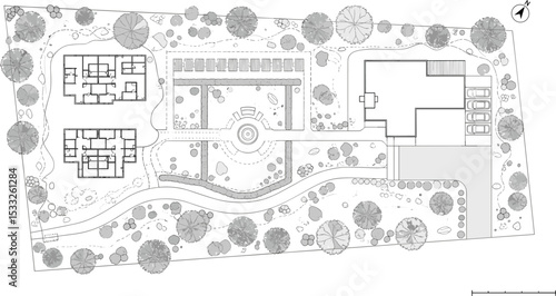 Architectural Drawings, people plan vector in park out door illustration, top view, Minimal style hand drawn, set elements for architecture and landscape design. Sections, Elevations