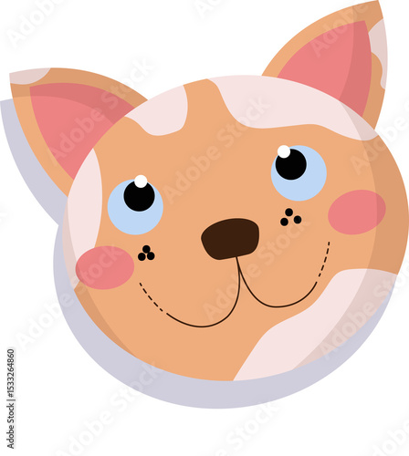 Fototapeta Naklejka Na Ścianę i Meble -  Flat vector cartoon cat head is floating on clear background featuring peach patches and blue eyes
