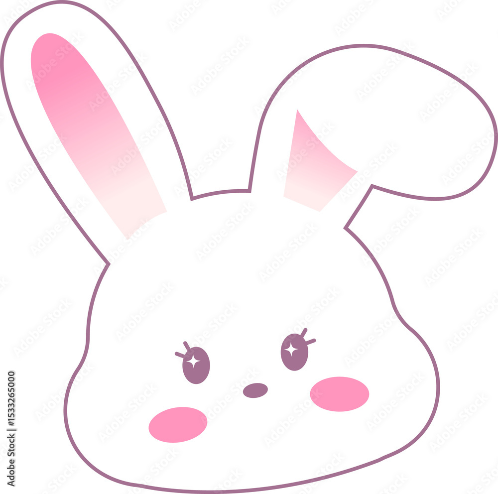 Obraz premium Kawaii rabbit icon is floating on clear background, flopped ear, starry violet eyes, rosy cheeks