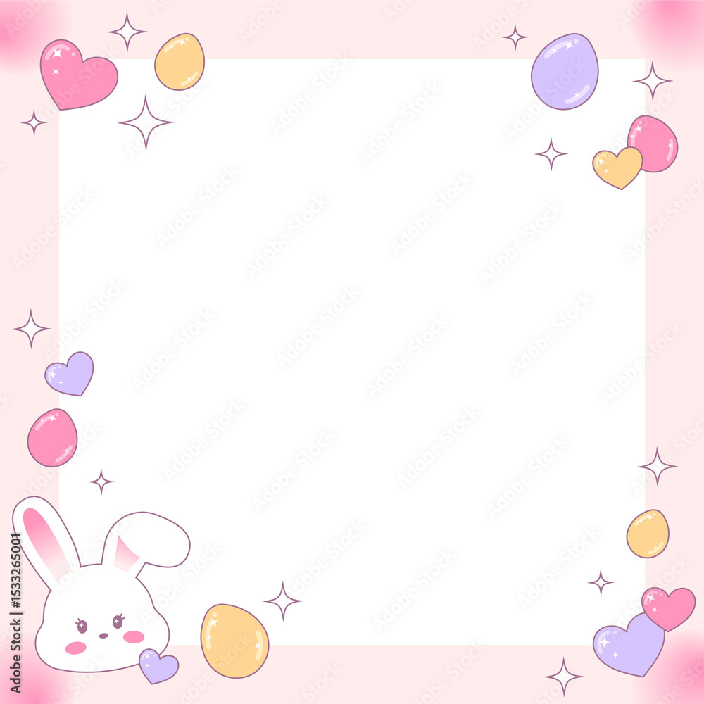 Fotobehang Eieren Pastel flat frame is featuring hearts, eggs, sparkles and bunny head on transparent background #1533265001