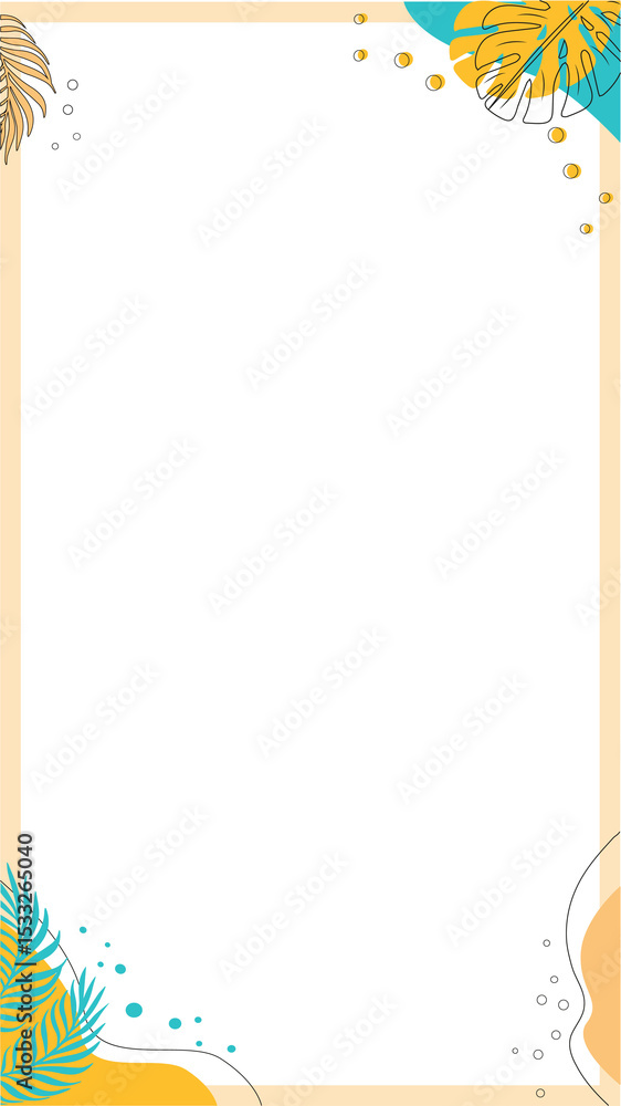 Obraz premium Decorative frame is showing peach border, flat leaf motifs, dots and curves, transparent background