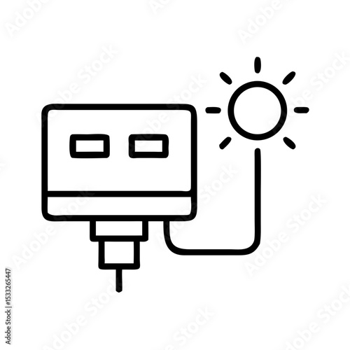 Solar inverter illustration connected to sun symbol in minimal style  