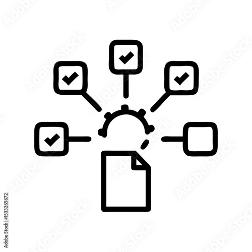 Outline icon representing a checklist with completed tasks and documents  