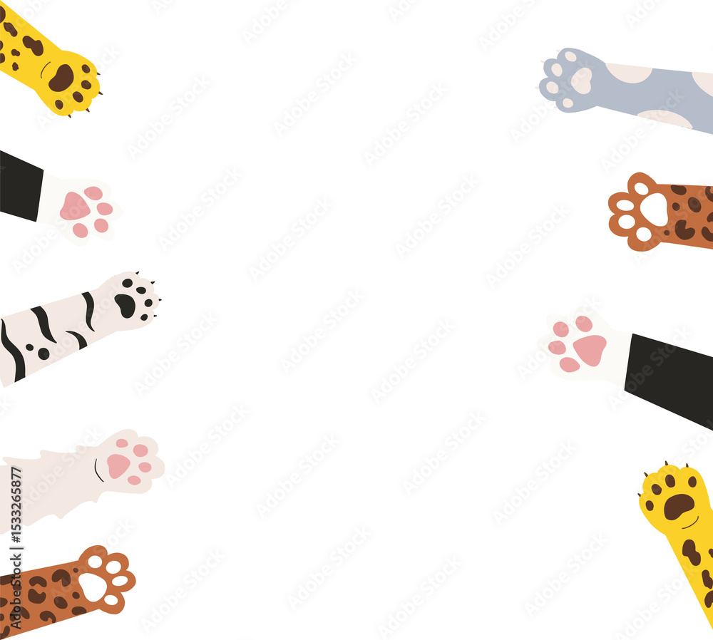 Obraz premium Vector cat paws are reaching inward from transparent background, showing fur patterns copy space