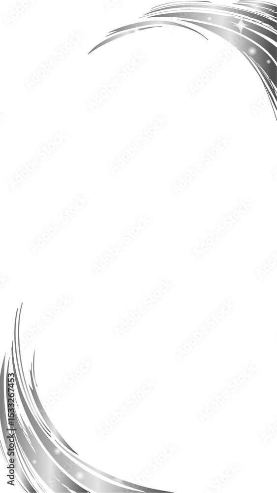 Naklejka premium Featuring flat silver ribbons swirling in corners, sparkling stars and dots on transparent backdrop