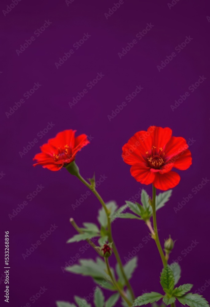 Obraz premium Vibrant red Portulaca blossoms against a deep purple backdrop, spring, nature