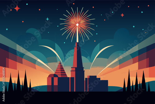 fireworks over city