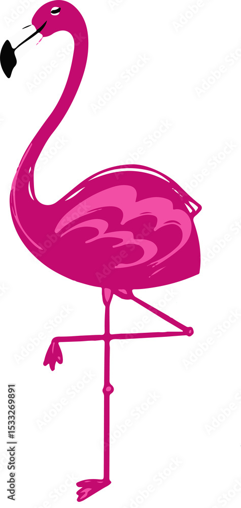 Obraz premium Pink flamingo design is featuring curved neck and white beak in vector with transparent background