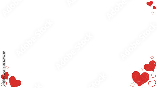 Decorating transparent canvas with red hand-drawn hearts forming corner accents in flat design