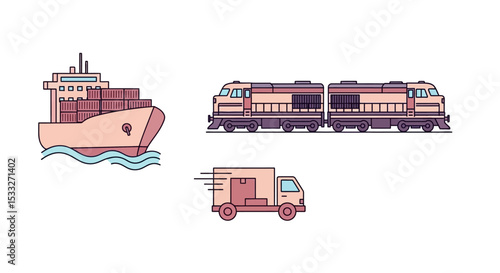 Cargo Shipping and Freight Transportation Icons Set
