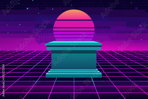 3d render of a glowing sphere on a podium