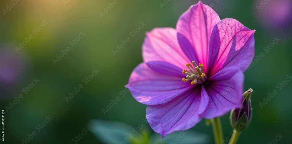 Close-up of Individual Purple Columbine Flower with Stem and Leaves, bloom, closeup Close-up of Individual Purple Columbine Flower with Stem and Leaves, bloom, closeup