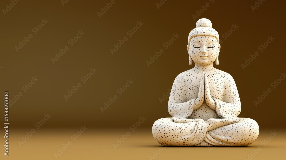 Serene Off White Buddha Statue in Meditative Pose Against Muted Brown Background Serene Off White Buddha Statue in Meditative Pose Against Muted Brown Background