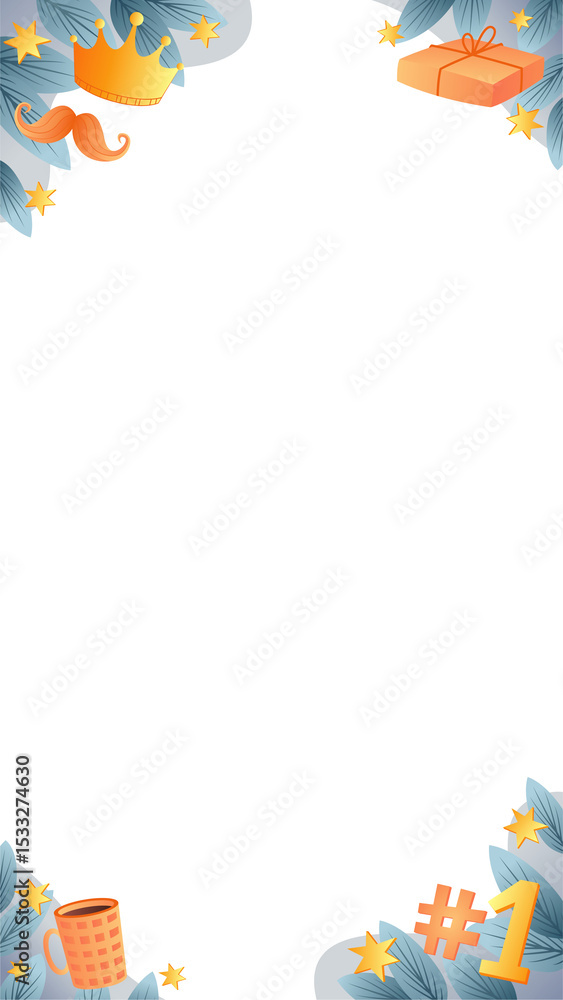 Obraz premium Festive vector frame is featuring sprigs, gold stars, orange icons on transparent bg, copy space