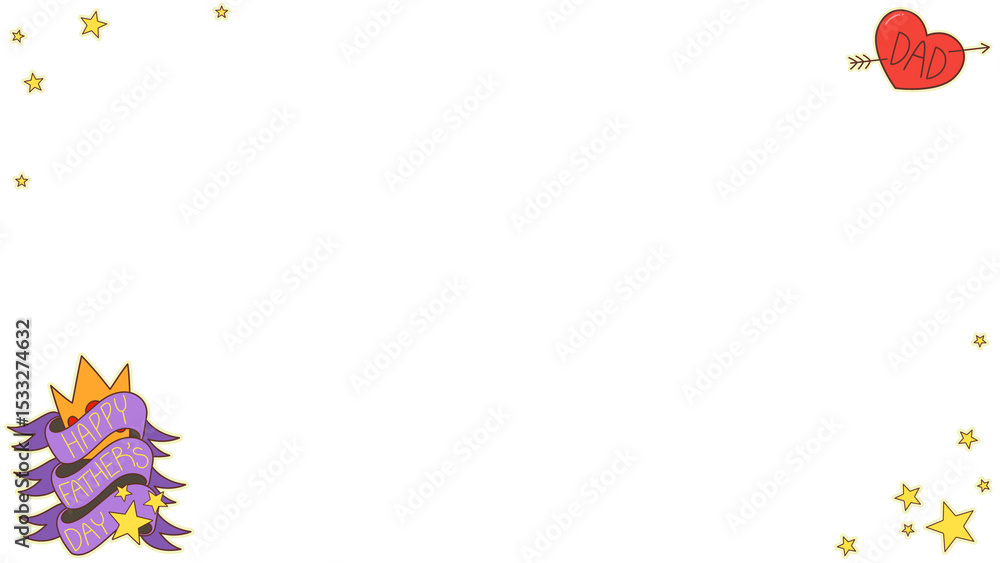 Fototapeta premium Father's Day flat illustration is floating on transparent backdrop with purple ribbon, yellow stars