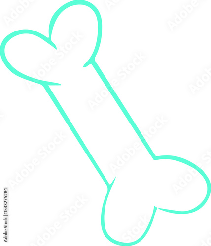 Fototapeta Naklejka Na Ścianę i Meble -  Stylized turquoise dog bone outline is floating diagonally on transparent background, flat design