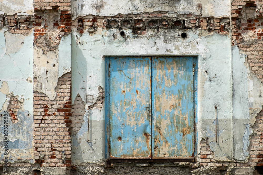 Naklejka premium facade of abandoned old demolished house like lost place area