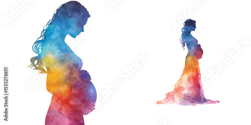 abstract color silhouette of woman pregnant watercolor vector illustration