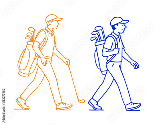 Golf Player Walking with Club – Golfer strolling with club or bag