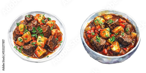 boeuf bourguignon watercolor vector illustration