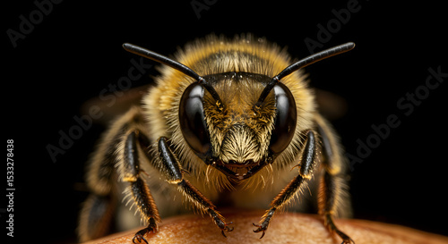 A close-up in a bee face. Bee in the nature. Bee's face.