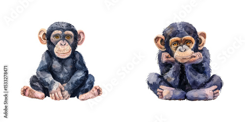 chimpanzee watercolor vector illustration
