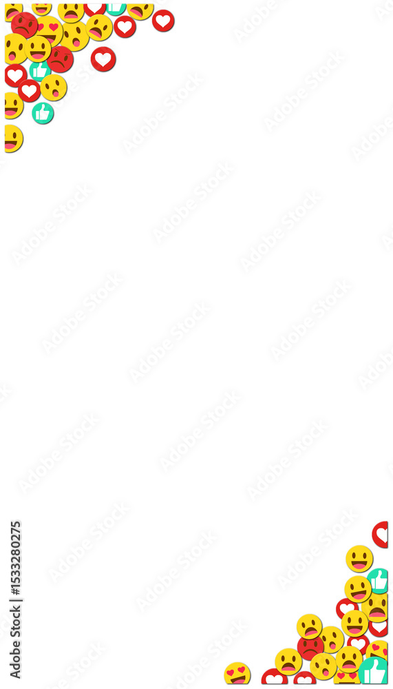 Social media reaction emojis are appearing in flat icons on transparent background, copy space Social media reaction emojis are appearing in flat icons on transparent background, copy space