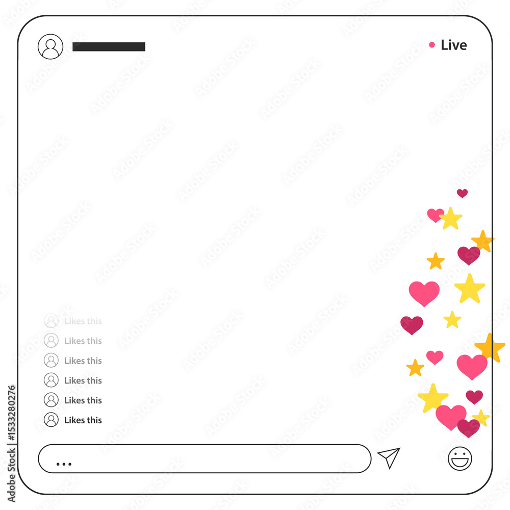 Fototapeta premium Showing livestream overlay with avatar, live dot, reactions, chat input on transparent background