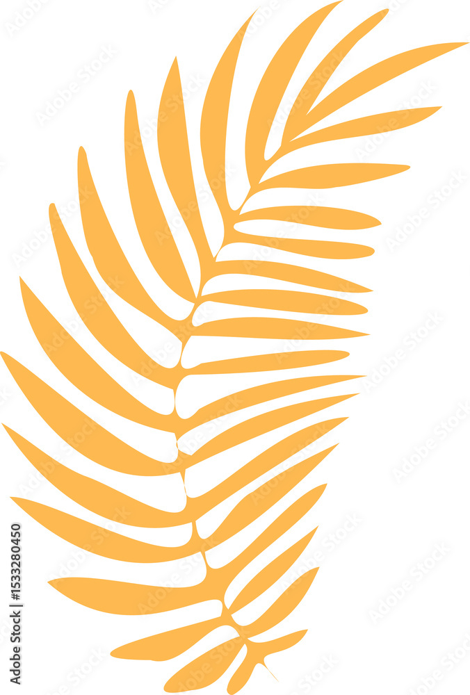 Naklejka premium Stylized palm frond silhouette is appearing in flat design with golden leaves on clear background