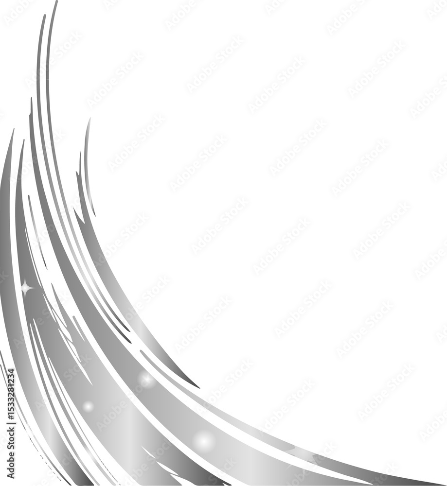 Fototapeta premium Abstract vector art is showing silver arc, stars and orbs on transparent background, copy space