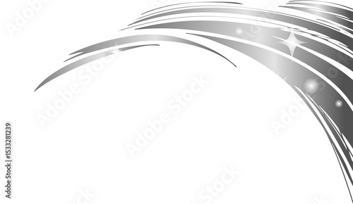 Abstract vector art is showing silver streaks with white star sparkles on transparent background