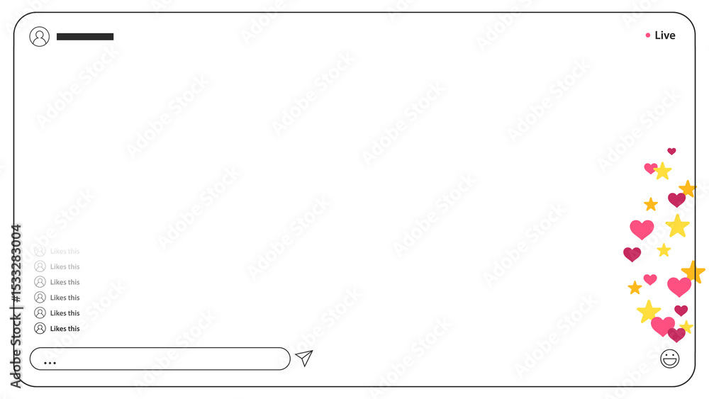 Fototapeta premium Live stream overlay is appearing as flat design on transparent background showing hearts and stars