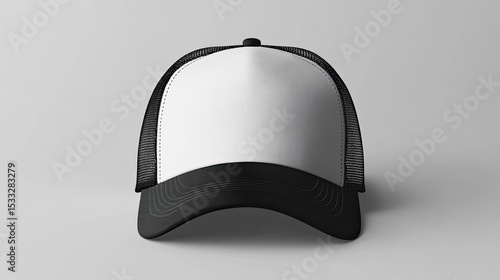 Front view monochrome trucker hat mockup, ideal for presenting unique branding and fashion designs 